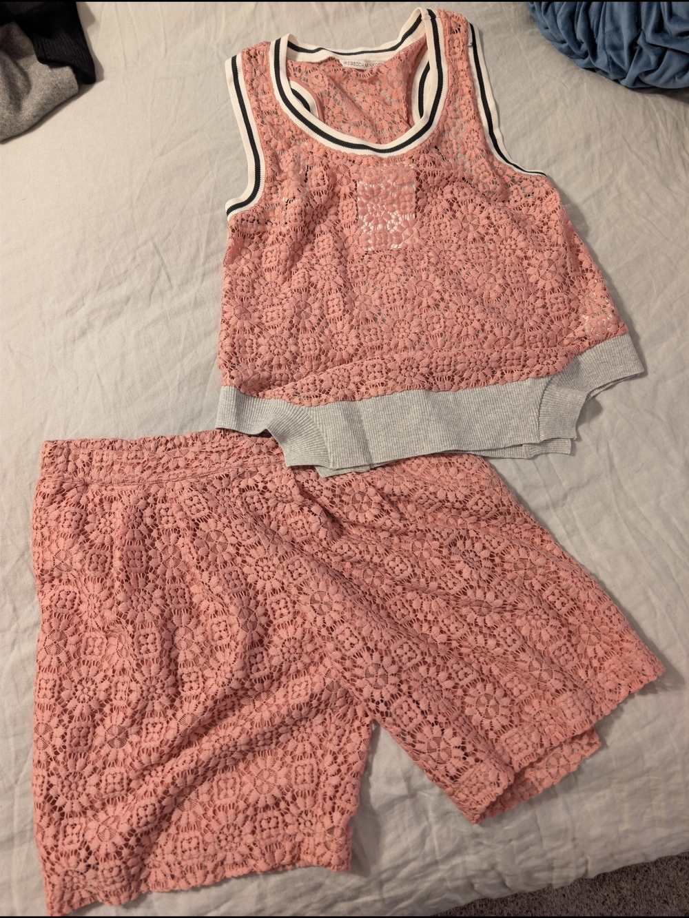 Rebecca Minkoff Rare Sample 2-Piece Lace Set Rib Tank & Felix Shorts Pink Size 4